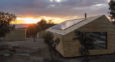 Edificio para punto de información del proyecto Ibarrola en Garoza
