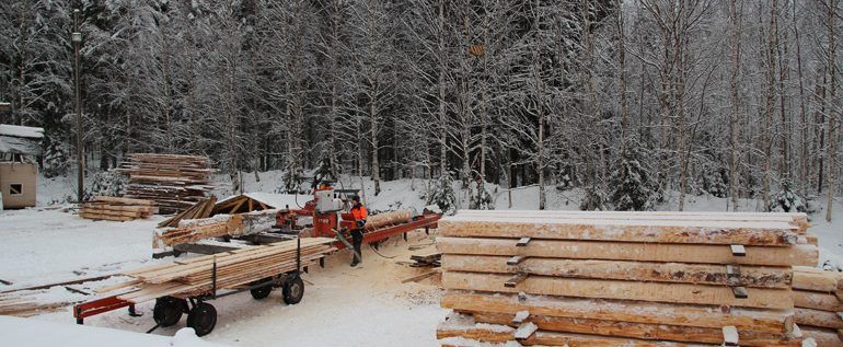 HIRSITYÖ fabrica con un aserradero WOOD-MIZER la estructura de una sauna de 200 metros cuadrados
